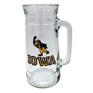 Iowa Hawkeyes Football Glass Mug Beer Stein Souvenir 7 Inch Vintage Herky Hawk